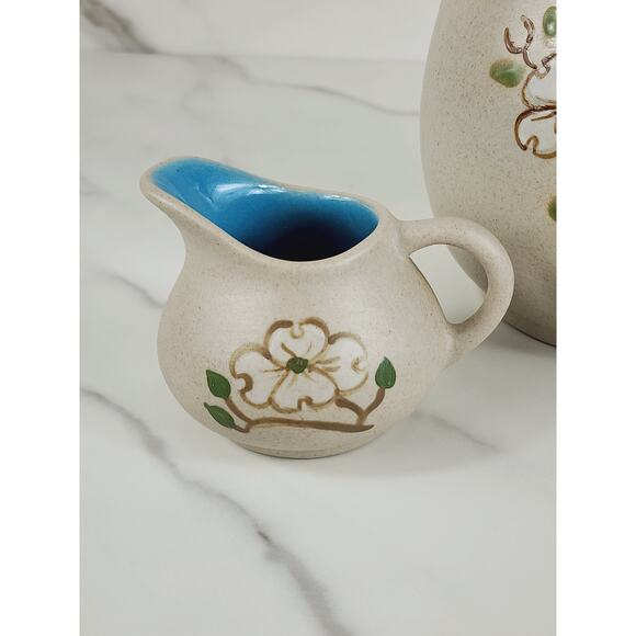 The Pigeon Forge Pottery Dogwood Floral Pitcher Jug Creamer Sugar Bowl x3 Vtg - Picture 2 of 16